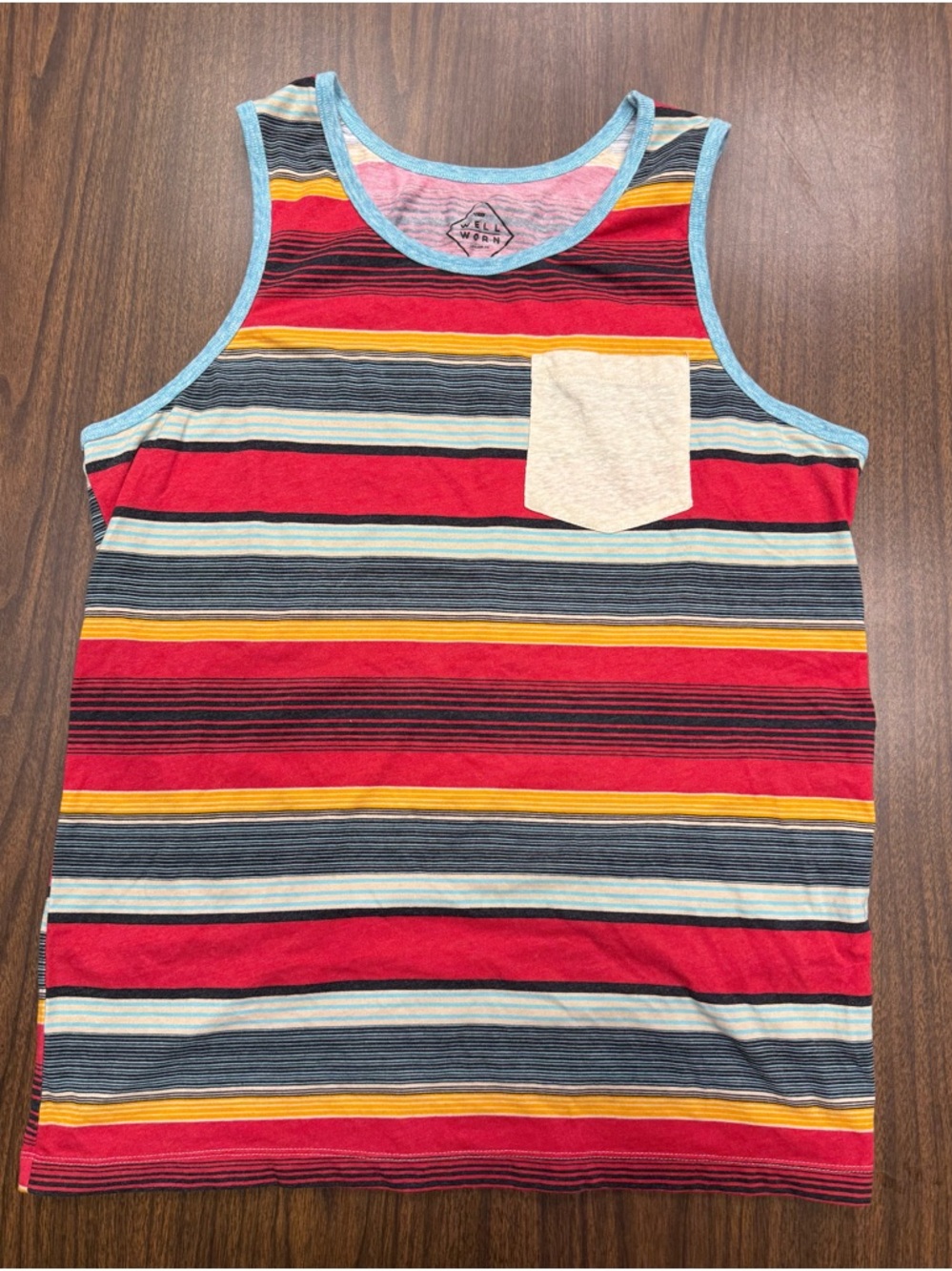 Striped Red & Multi-Color Surf Beach Tank Top with Pocket Size Large 🏖️